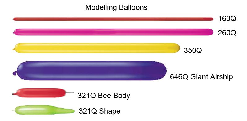 verschillende maten modelleerballonnen